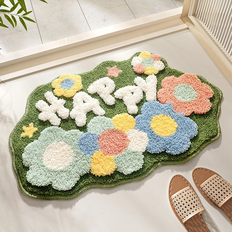 Flowers Home Bathroom Absorbent Flocking Carpet