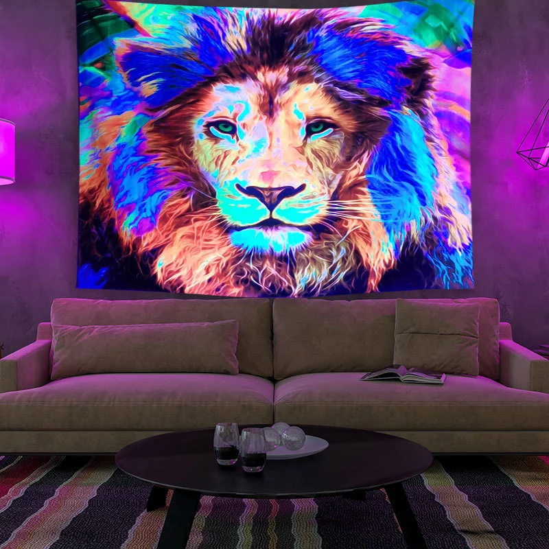 Factory Direct Zinc Hot Sale Fluorescent Uv Tapestry Lion King Painted Print Hanging Cloth Home Decorative