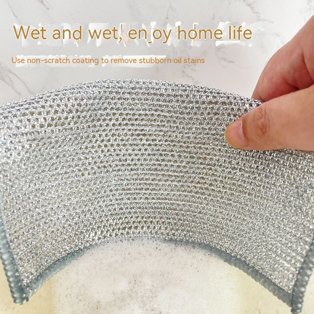 Double-sided Grid Silver Wire Dishcloth Household