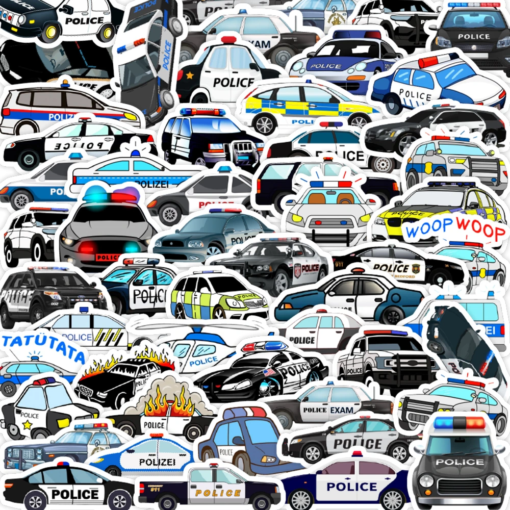 50 Cartoon Police Car Skateboard Graffiti Decorative Stickers