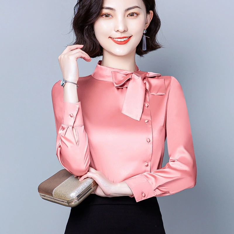Women's Fashionable Simple Solid Color Silk-like Long-sleeved Chiffon Shirt
