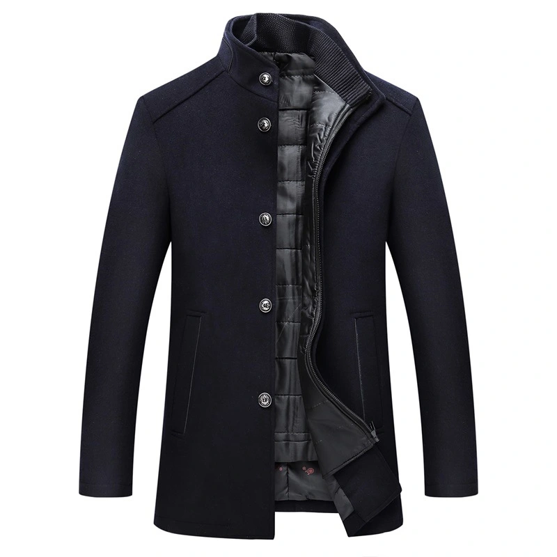 New Solid Color Casual Men's Coat Woolen Coat Men's Warm Stand Collar Woolen Coat With Vest