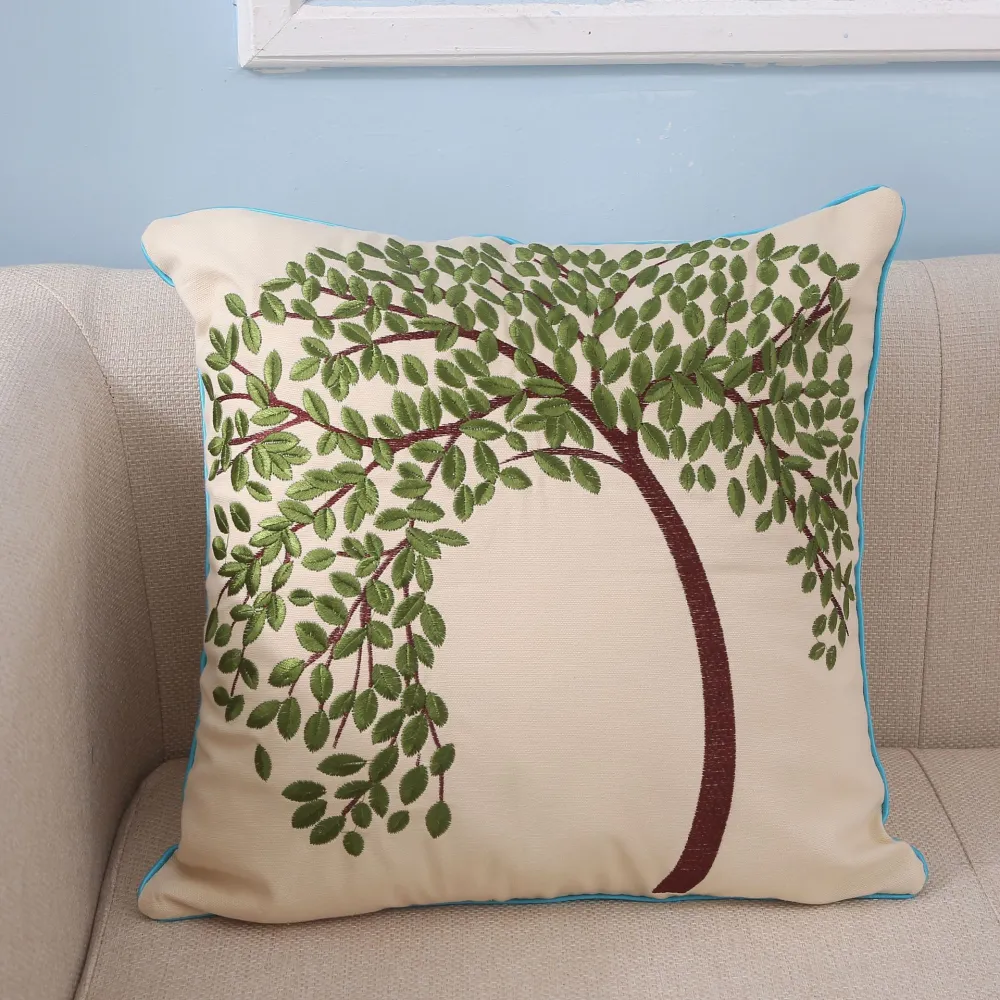 Flat Embroidery Silk Embroidered Cotton Canvas Pillow Pachira Macrocarpa Sofa