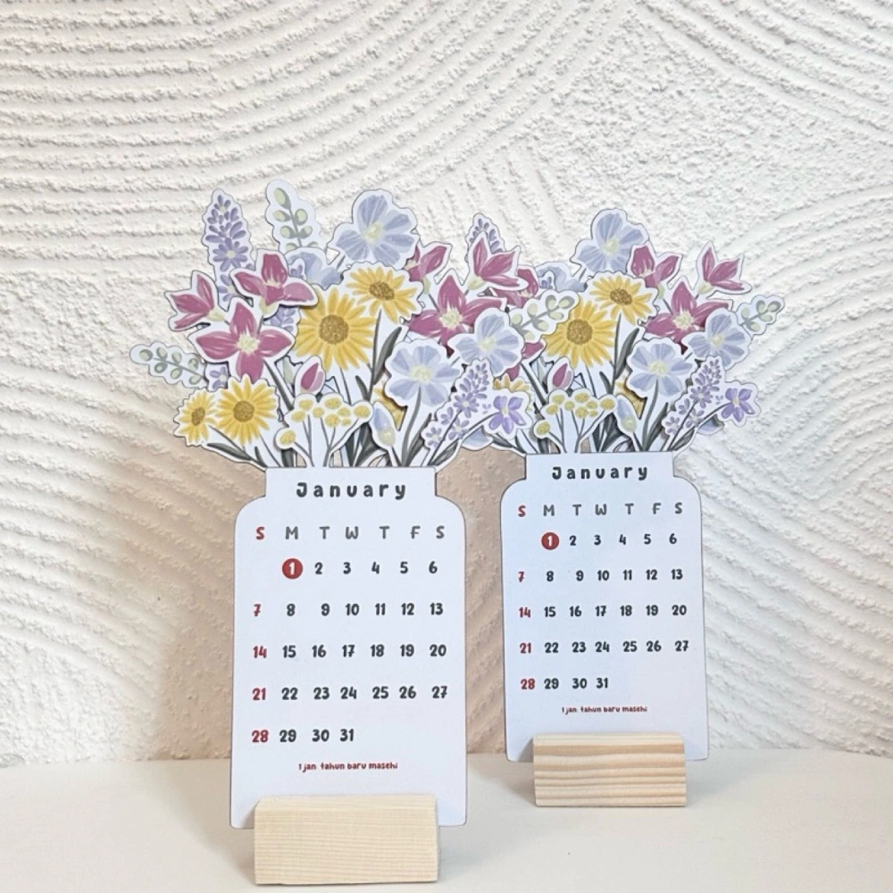 New 2024Bloomy Flowers Desk Calendar Wooden Desk Calendar