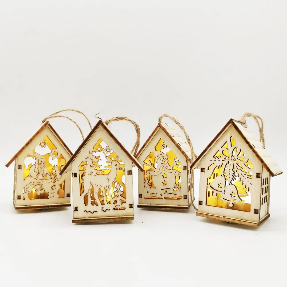 Christmas Wooden Craftwork Christmas Small House Decorations