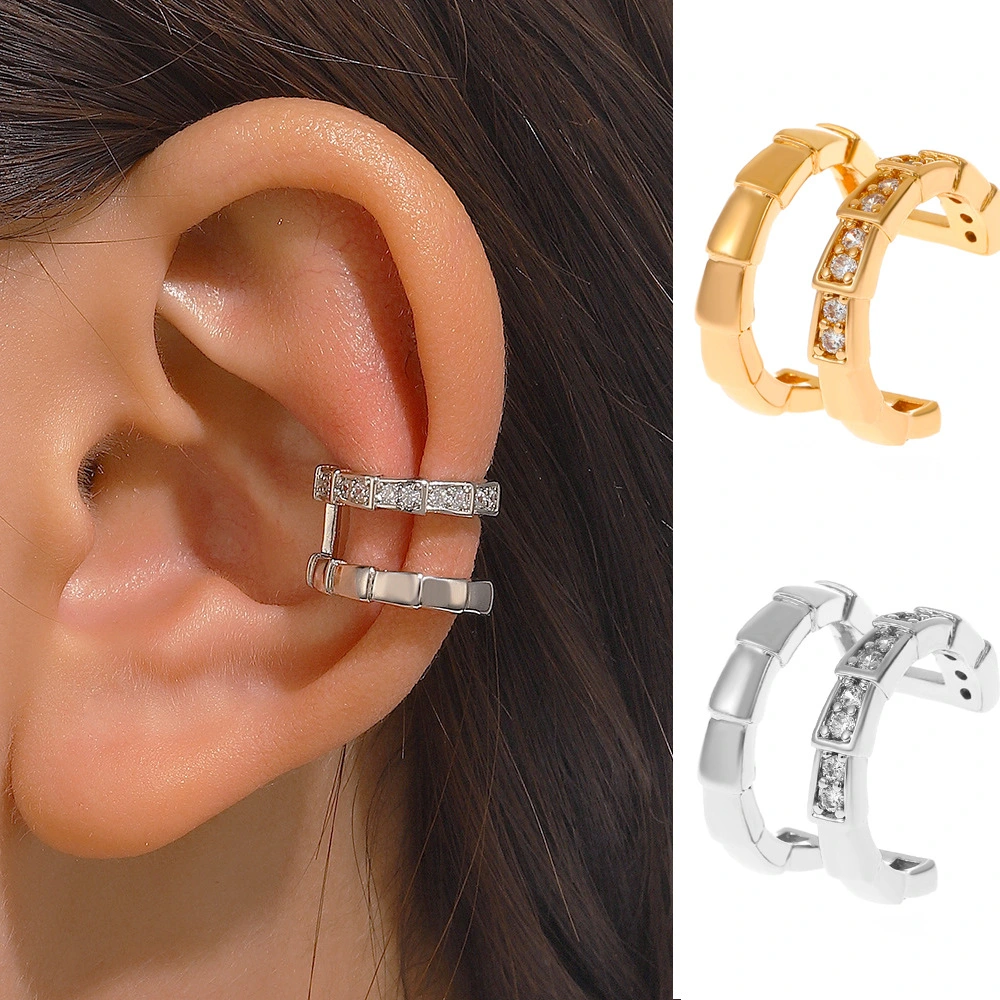 Double-layer Ear Clip Non-piercing Women's Fashion Delicate Rhinestone Bamboo Ear Clip