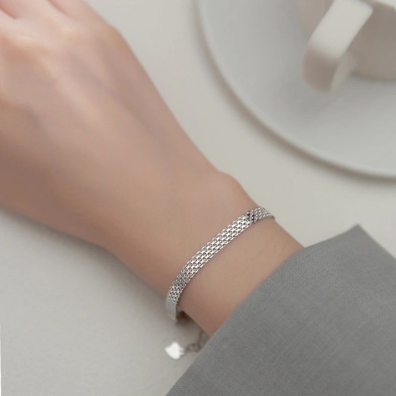 S925 Silver Cold Wind Wide Chain Bracelet Women