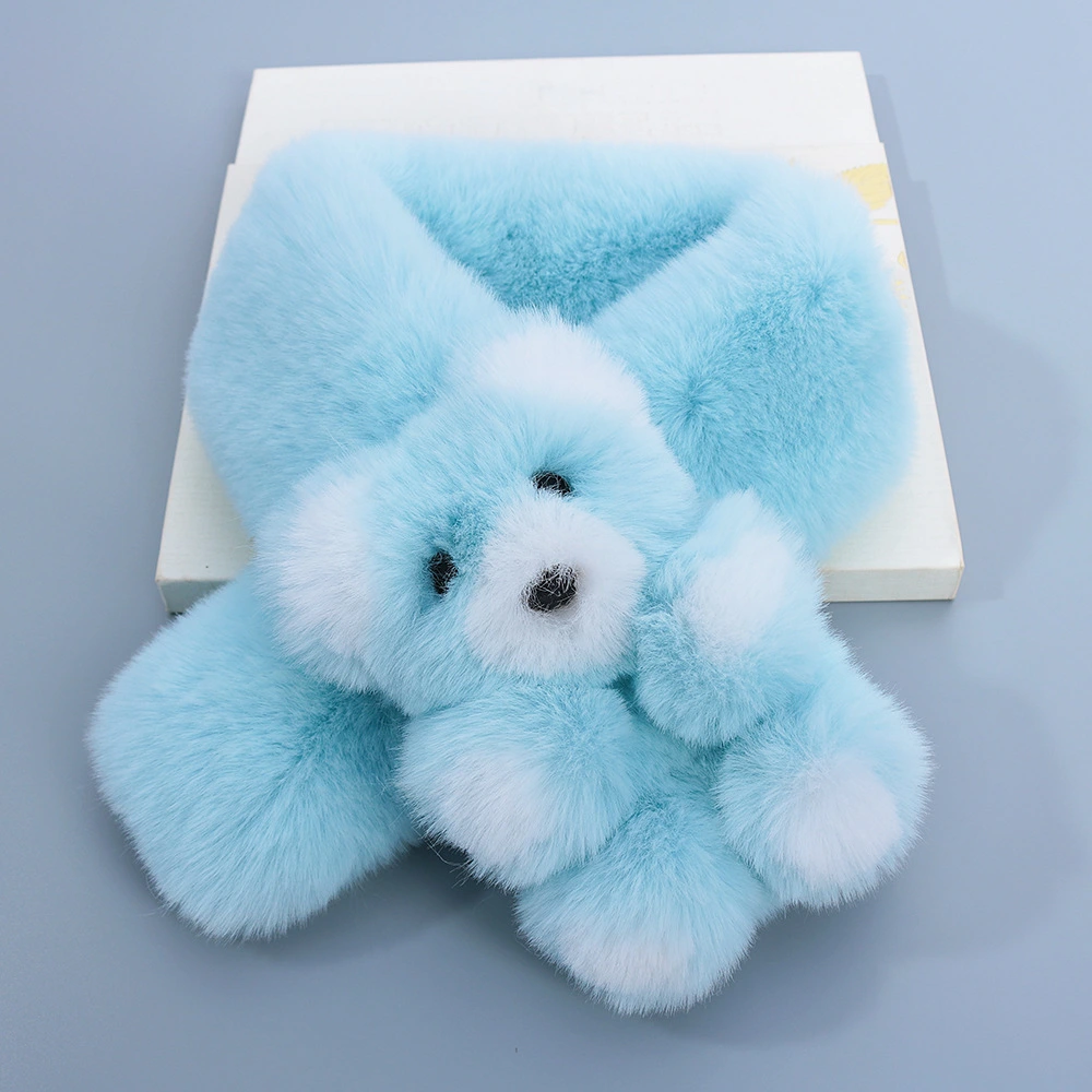 Plush Imitate Rex Rabbit Fur Ultra-fine-meshed Thickening Warm And Cute Bear Cross Scarf