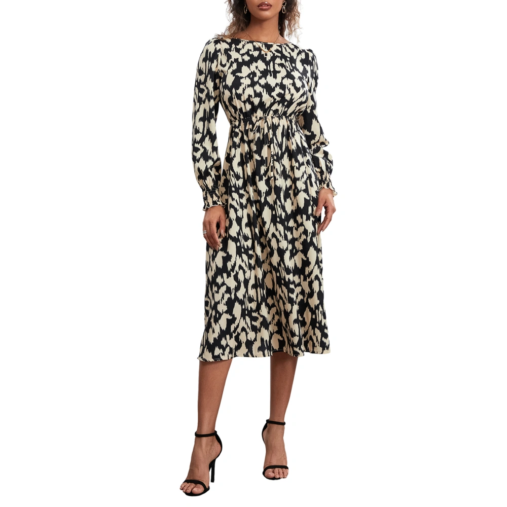 Women Long Sleeve Dress Casual Print Bandage Party A-Line Dress