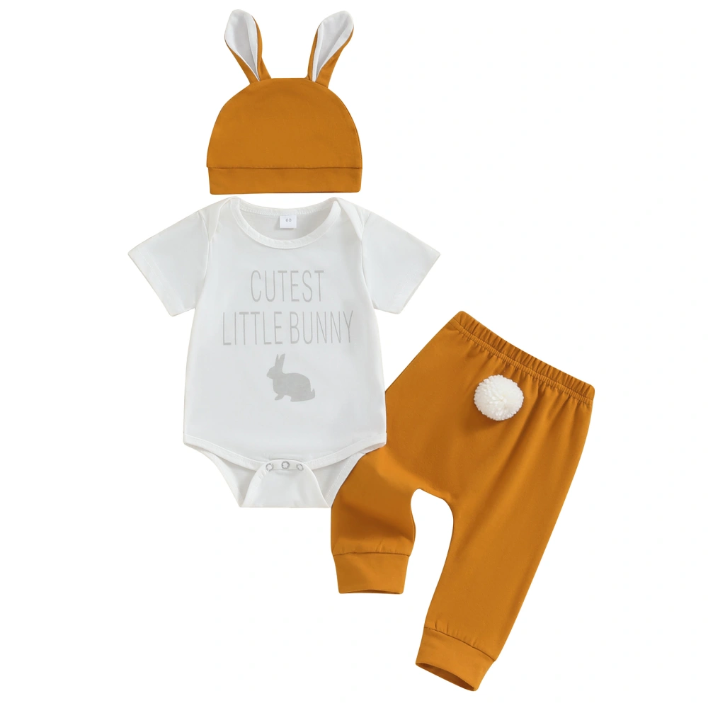 Baby Boy Easter Suit Letter Print Romper and Pants Bunny Hat