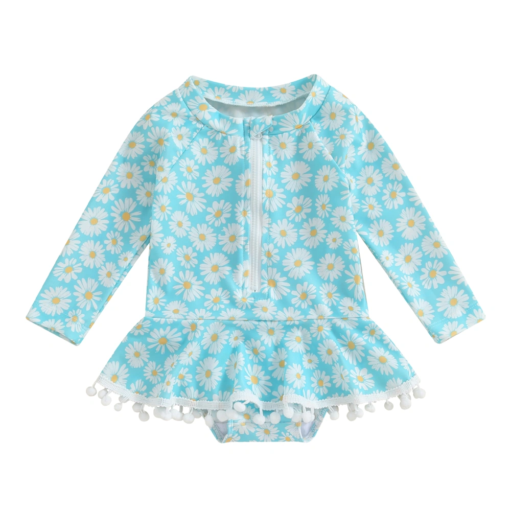 Toddler Girls Long Sleeve O Neck Daisy Print Romper Bathing Suit