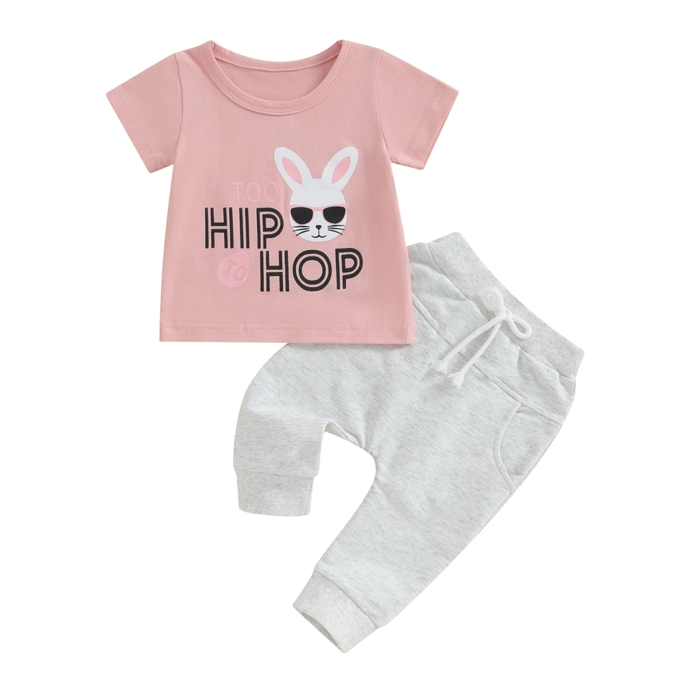 Toddler Girl Easter Outfits Letter Rabbit Print T-Shirts Long Pants