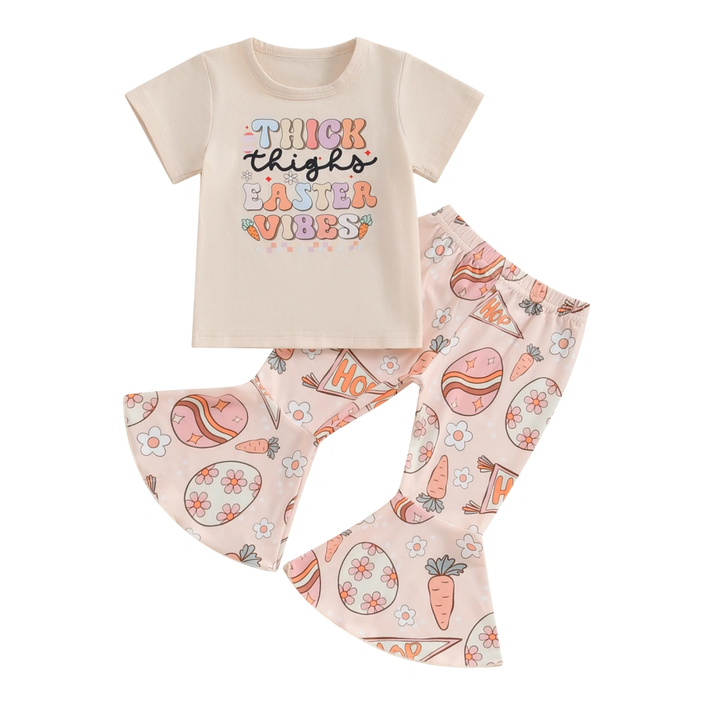 Baby Girls Easter Outfit, Letters Print T-shirt Carrot Eggs Pants