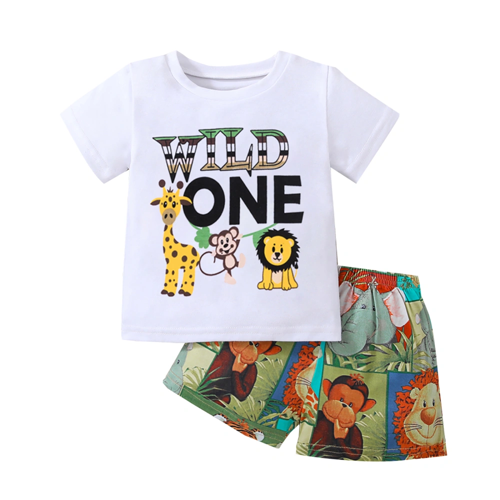 Boys 2 Piece Outfits Animal Letter Print T-Shirt and Elastic Shorts