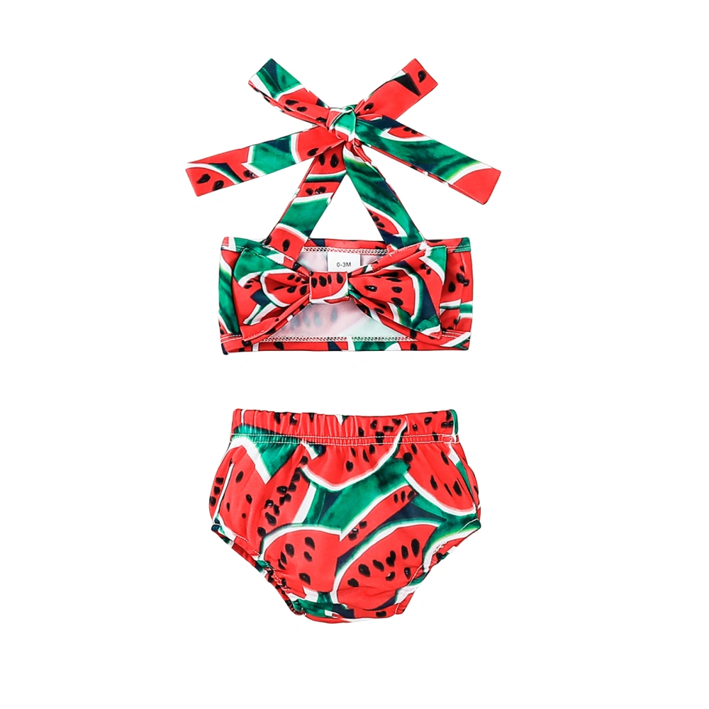 Baby Girls Bikini Set, Leaves Watermelon Print Halterneck Tops Briefs