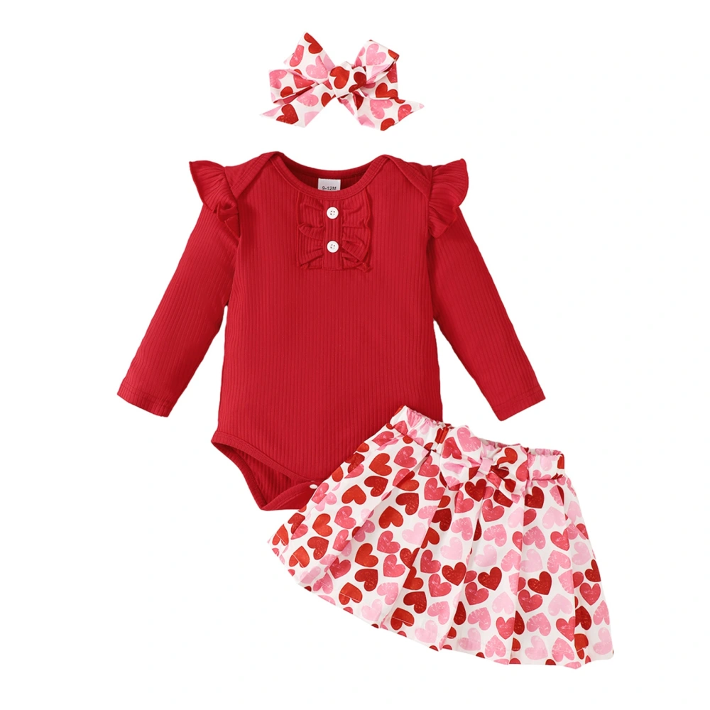 Baby Girl Spring Outfits Long Sleeve Romper + Pleated Skirt + Headband