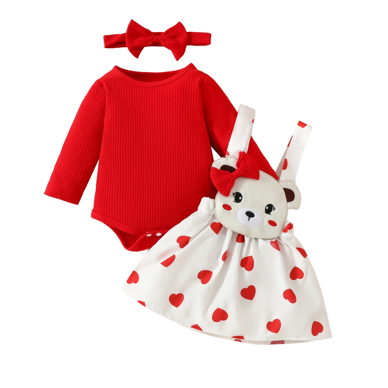 Baby Girls Valentine's Day Outfits Rompers Suspender Skirts Headband