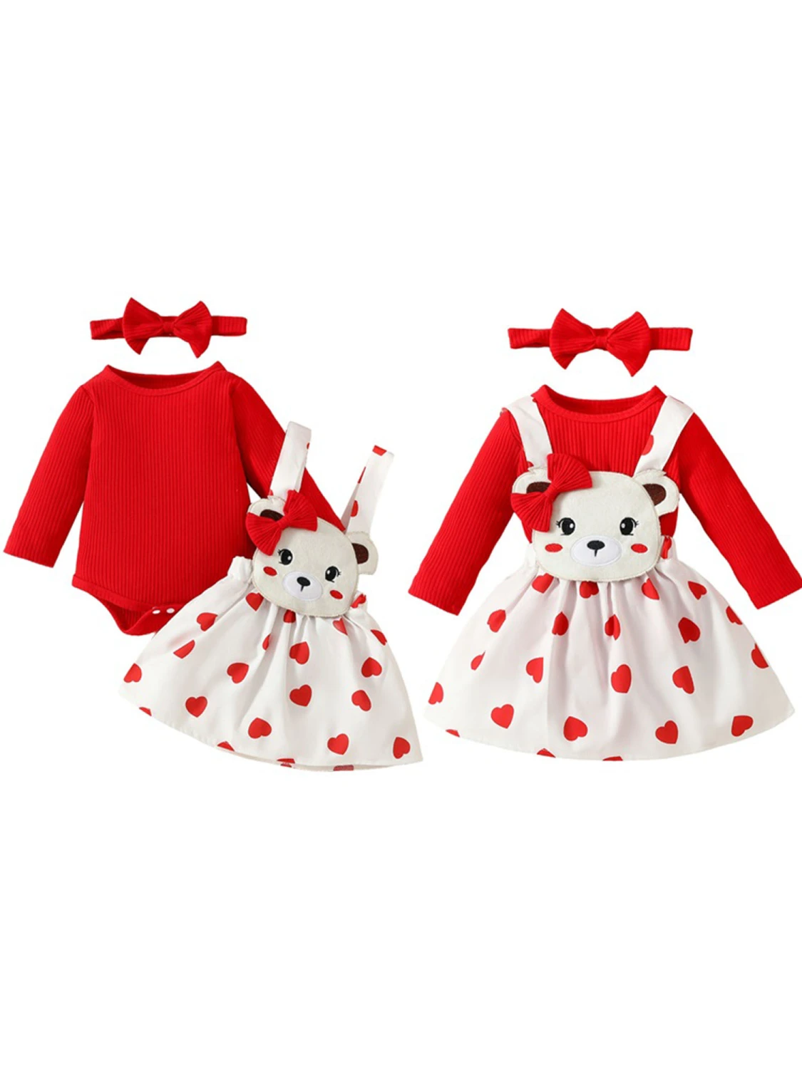 Baby Girls Valentine's Day Outfits Rompers Suspender Skirts Headband