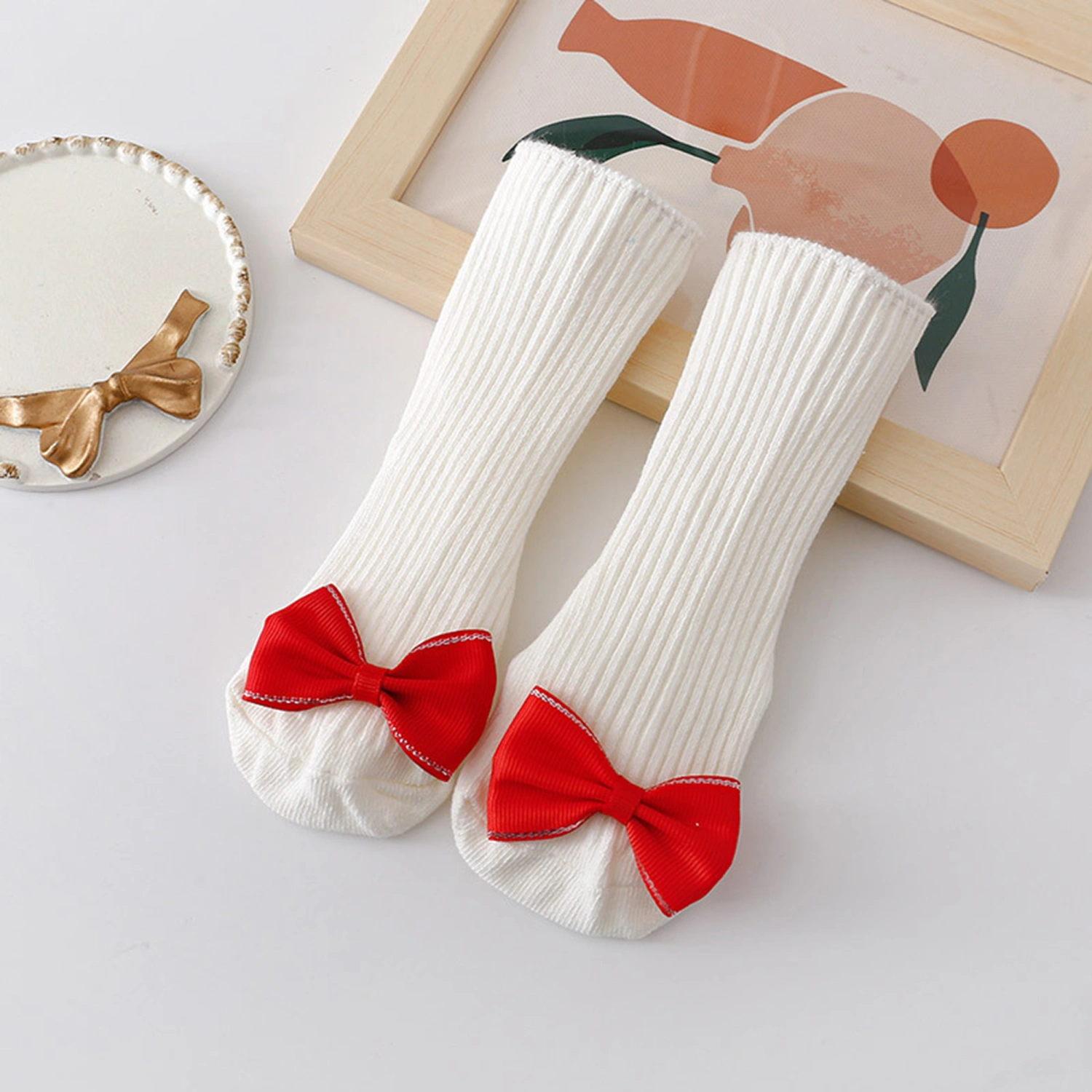 Christmas Baby Girls Socks, Soft Warm Bow Non-slip New Year Socks