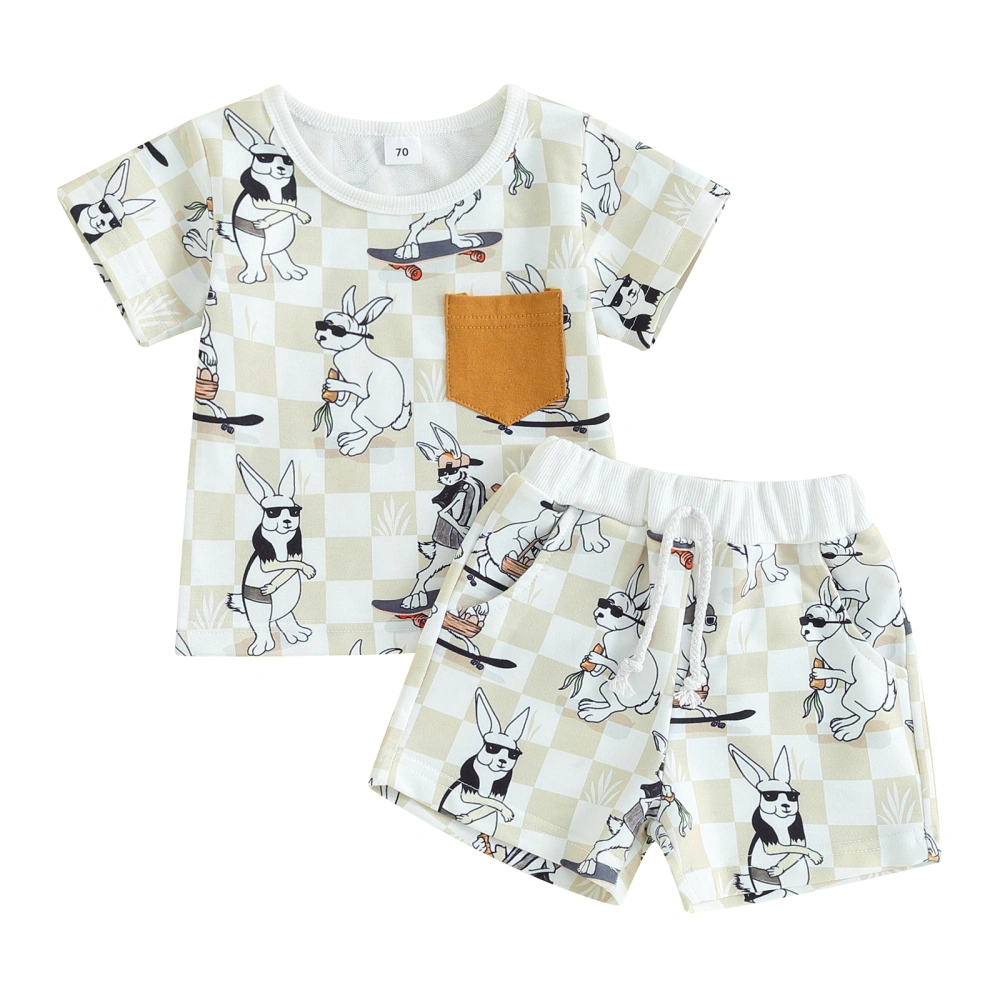 Round Neck Short Sleeve Tops + Elastic Waist Shorts Boy Easter Outfits