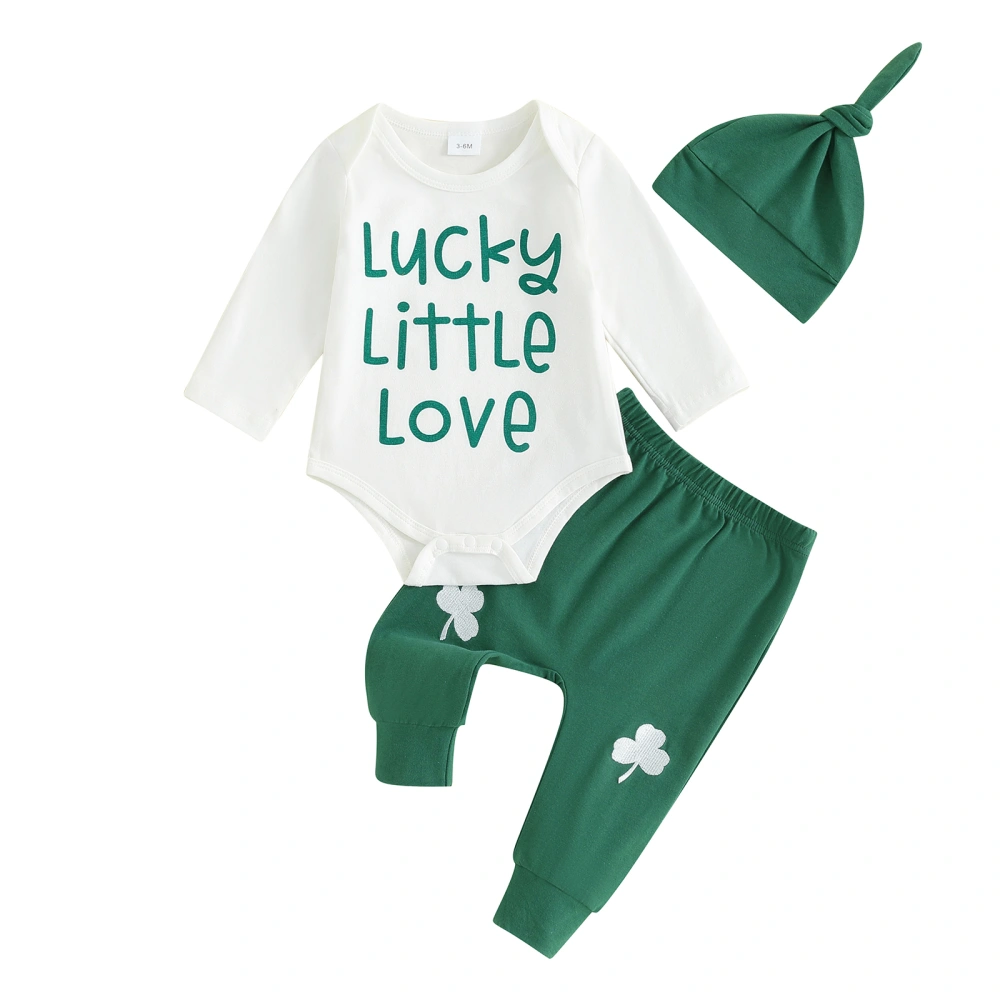 Baby 3Pcs Irish Outfits Romper + Shamrock Embroidery Pants + Hat