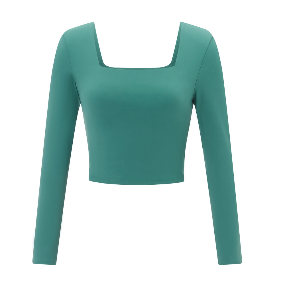 Women's Yoga Cropped Tops Long Sleeve Square-Neck Workout T-Shirt