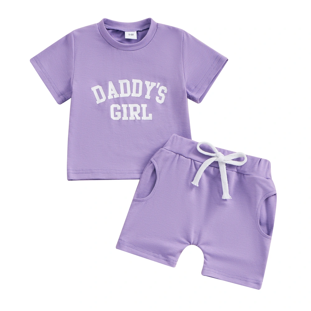 Baby Girls Shorts Set, Short Sleeve Letters Print T-shirt with Shorts