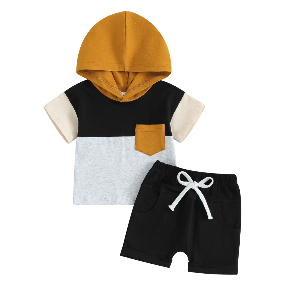 Toddler Boys 2 Piece Outfits Contrast Color Hooded T-Shirt and Shorts