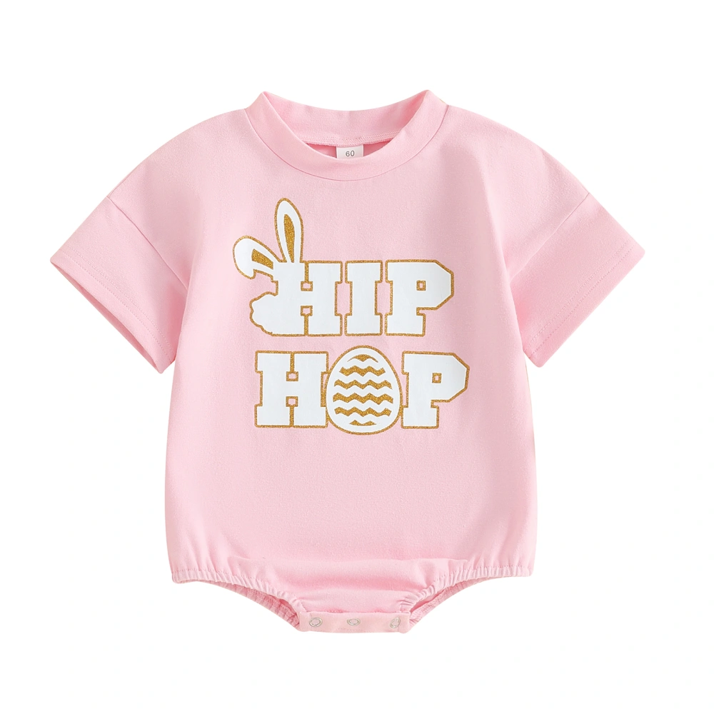 Baby Easter Romper, Short Sleeve Letters Print Summer Bodysuit