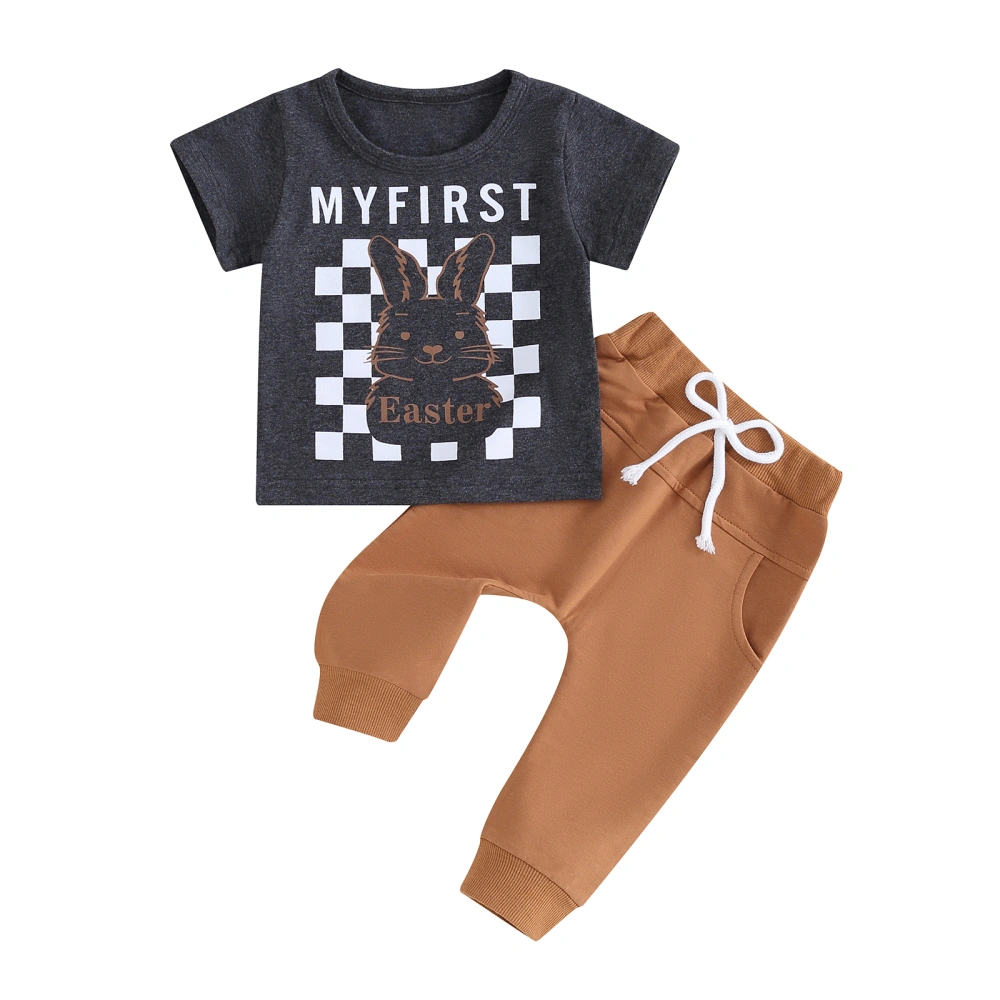 Boy Easter Outfits Letter&Bunny Print Short Sleeve T-Shirt with Pants