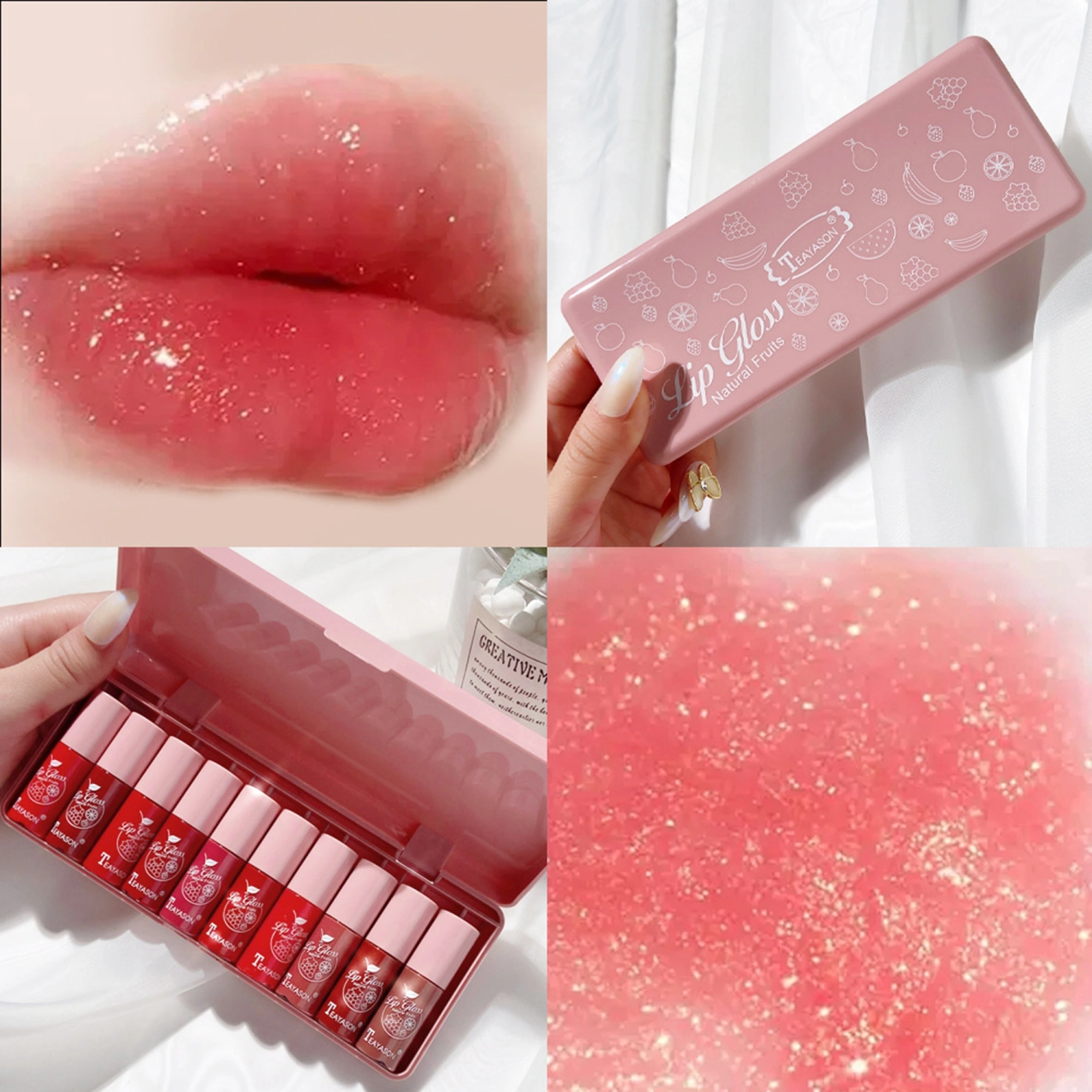 10pcs Lip Gloss Set, Glitter Moisturizing Lip Tint Lipsticks Cosmetics