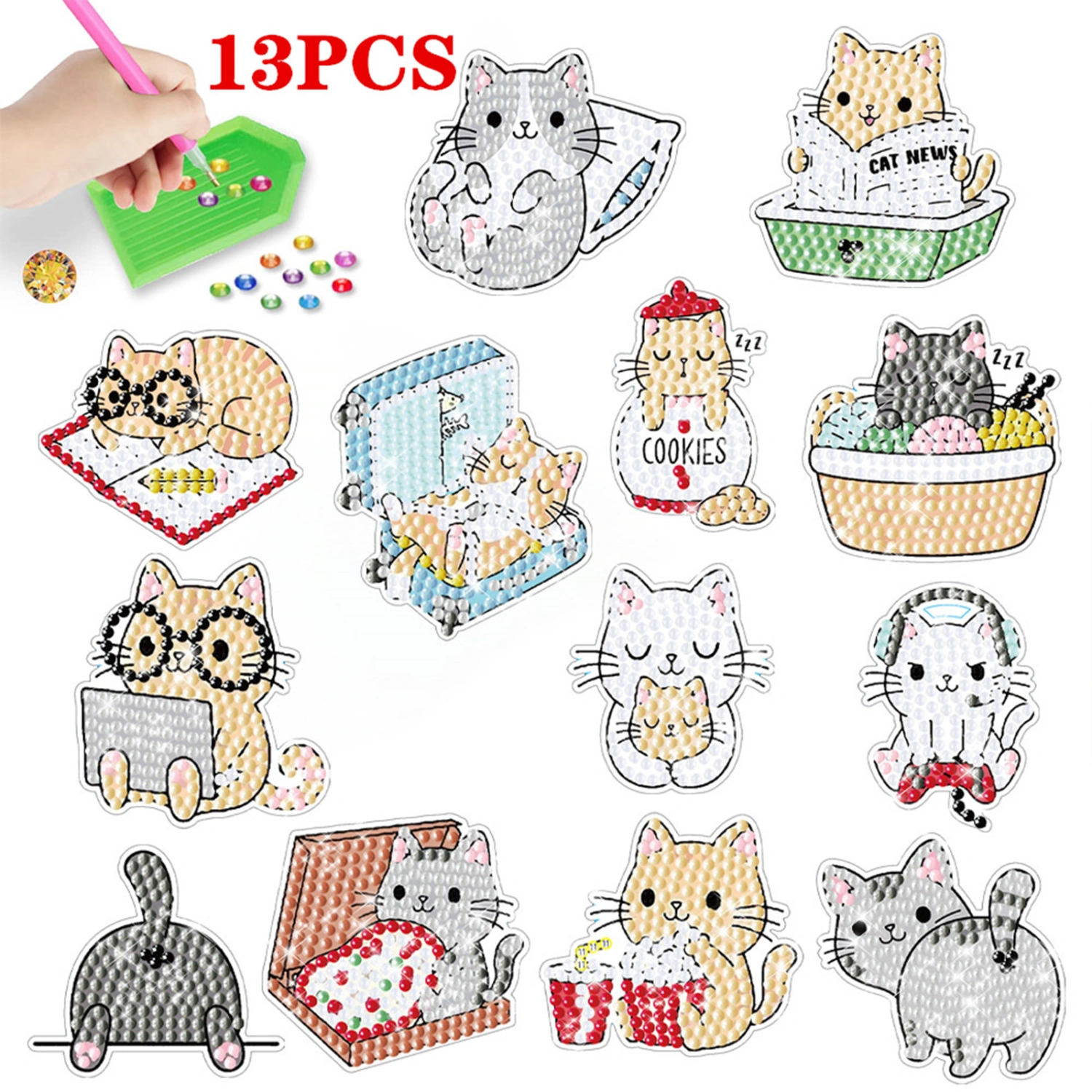 Kids Diamond Painting Stickers Kits, Cartoon Cat Diamond Art Crafts