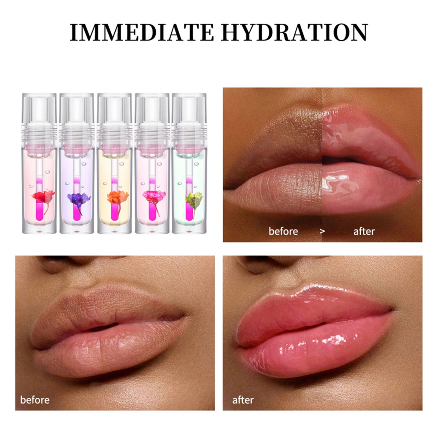 Color Changing Lip Oil Moisturizing Lip Gloss Tint Flower Lip Glow Oil