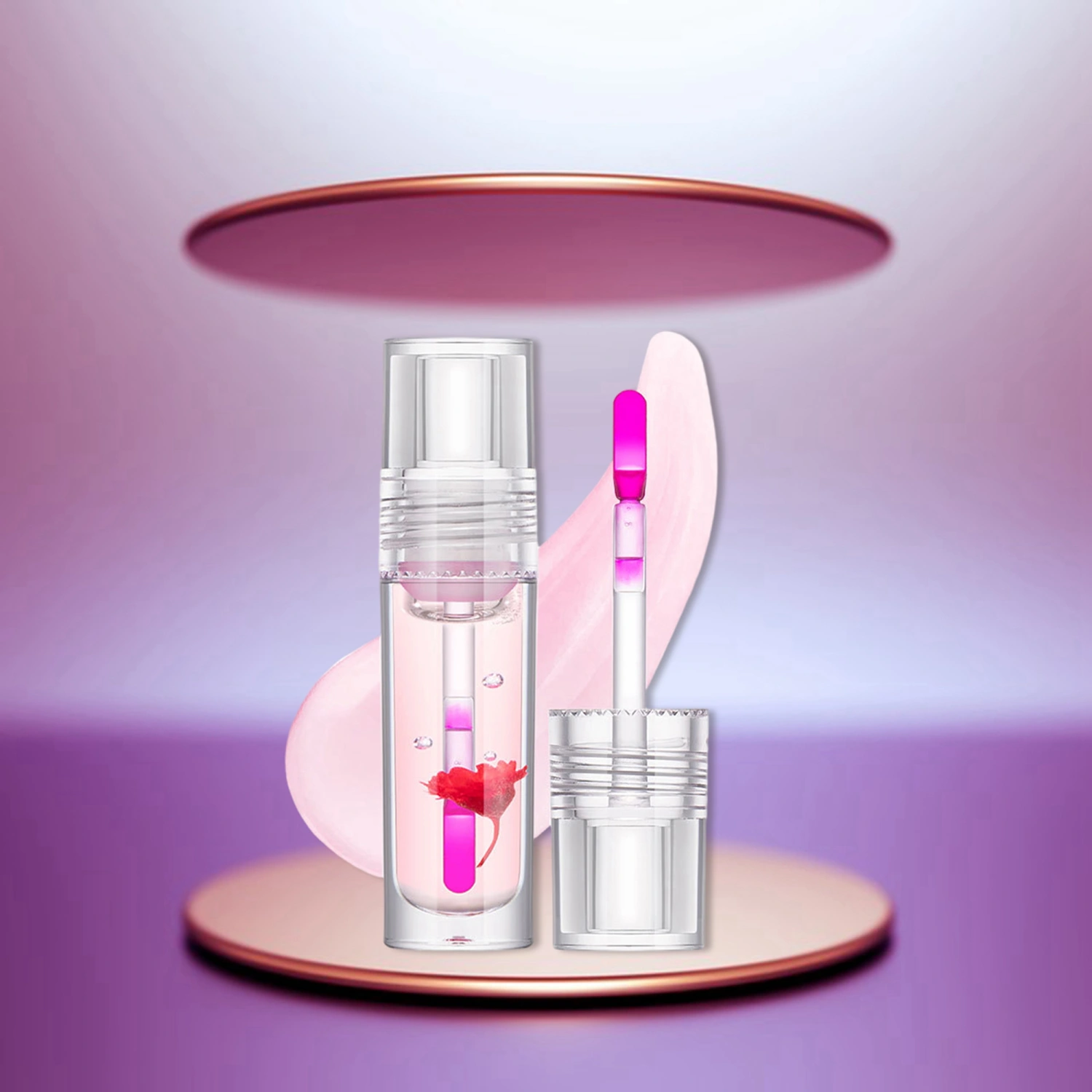 Color Changing Lip Oil Moisturizing Lip Gloss Tint Flower Lip Glow Oil