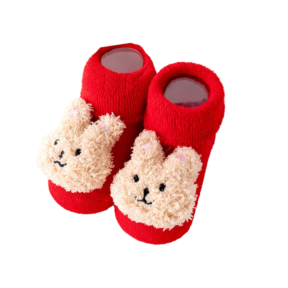 Baby Girls Winter Warm Anti-slip Red Animal Doll Holiday Socks