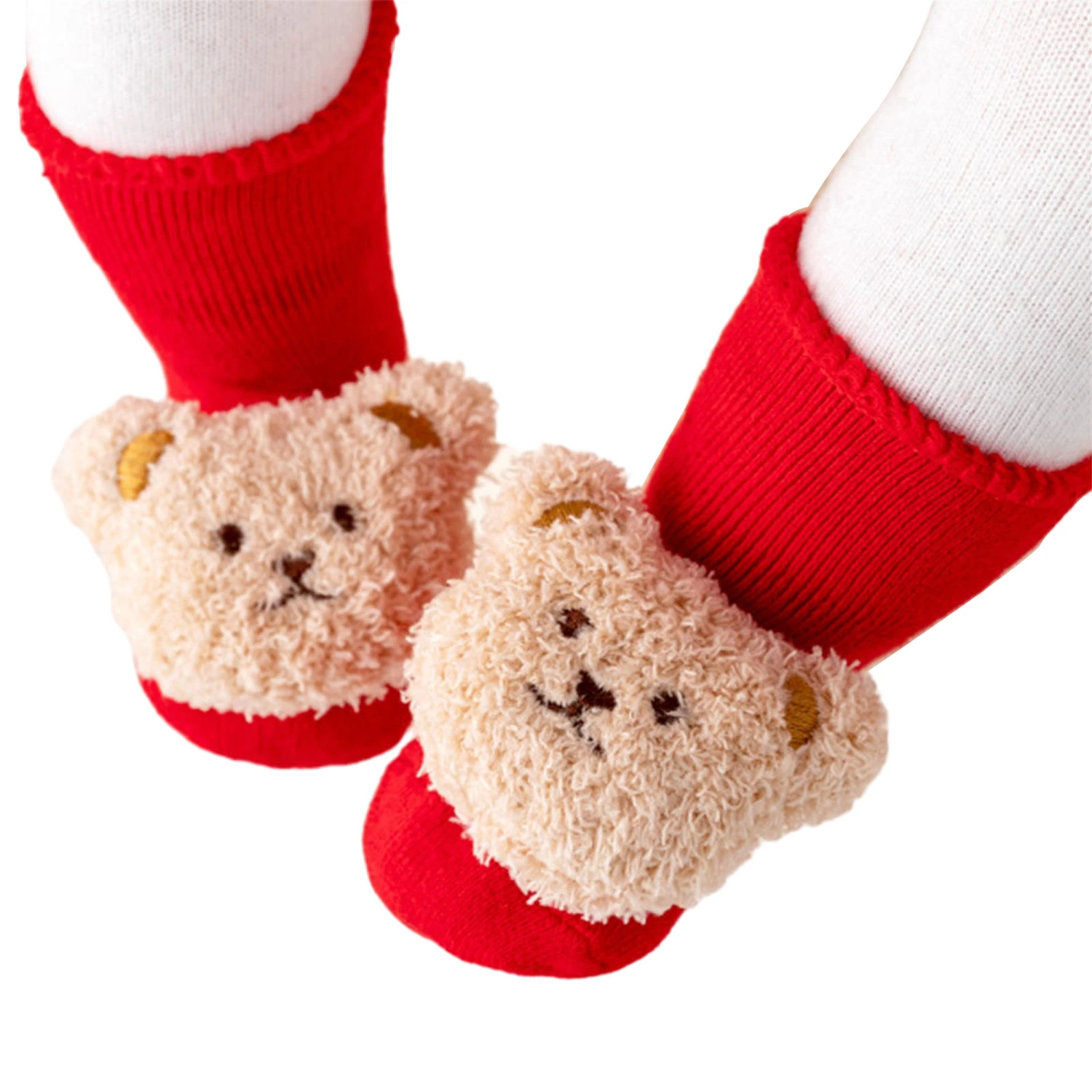 Baby Girls Winter Warm Anti-slip Red Animal Doll Holiday Socks
