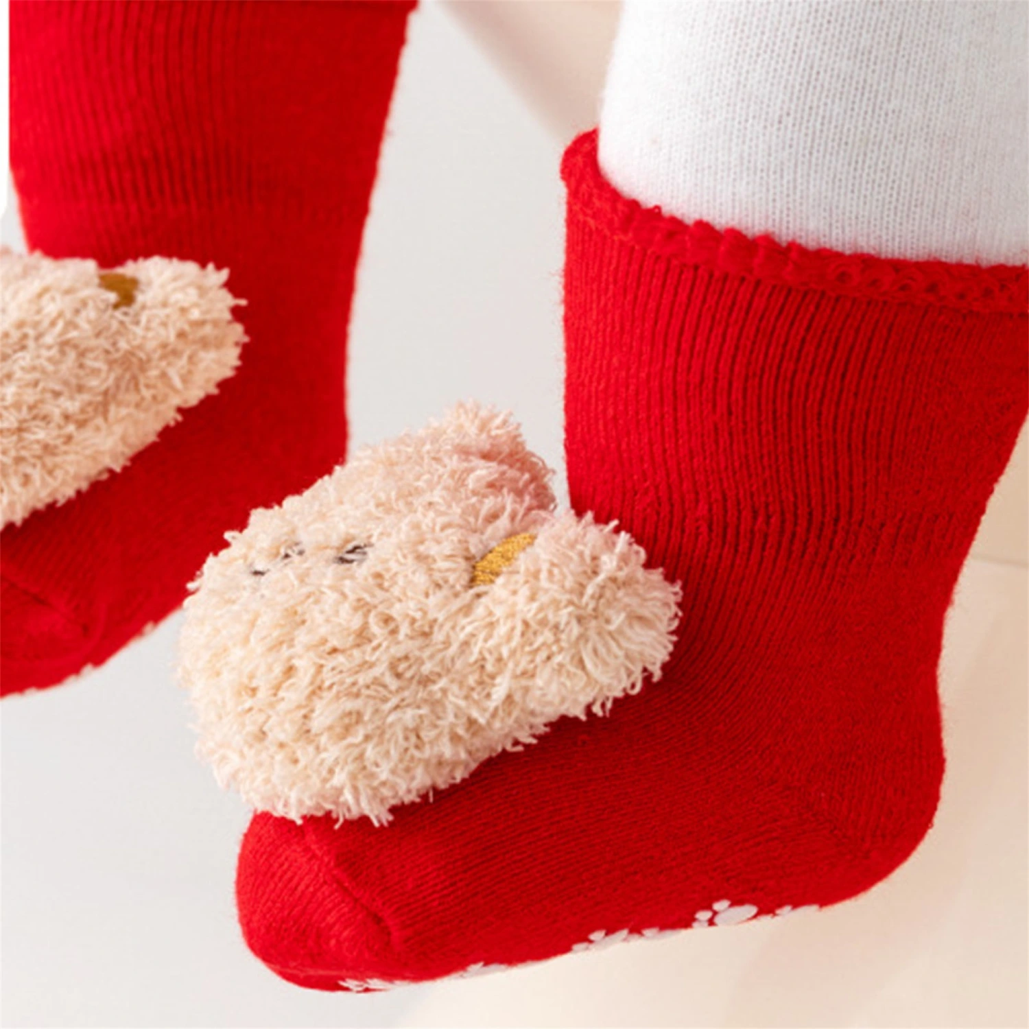 Baby Girls Winter Warm Anti-slip Red Animal Doll Holiday Socks