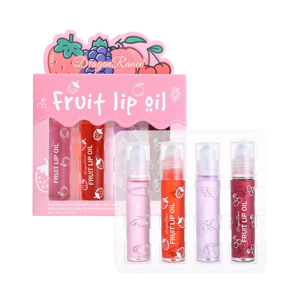 4 Pcs Nourishing Hydrating Glossy Roll On Moisturizing Lip Oil Set