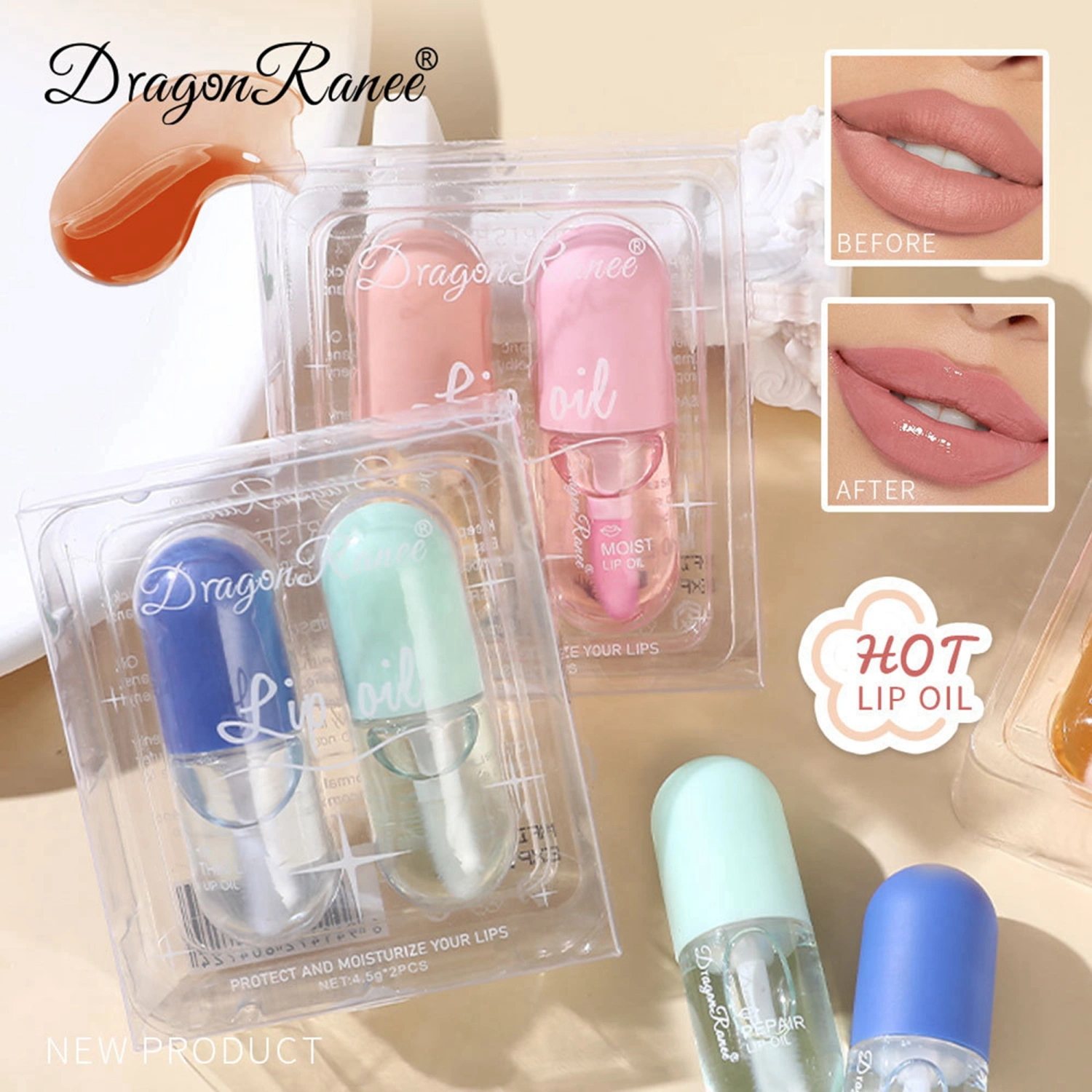 2Pcs Hydrating Lip Glow Oil, Moisturizing Lip Glow Oil, Lip Balm