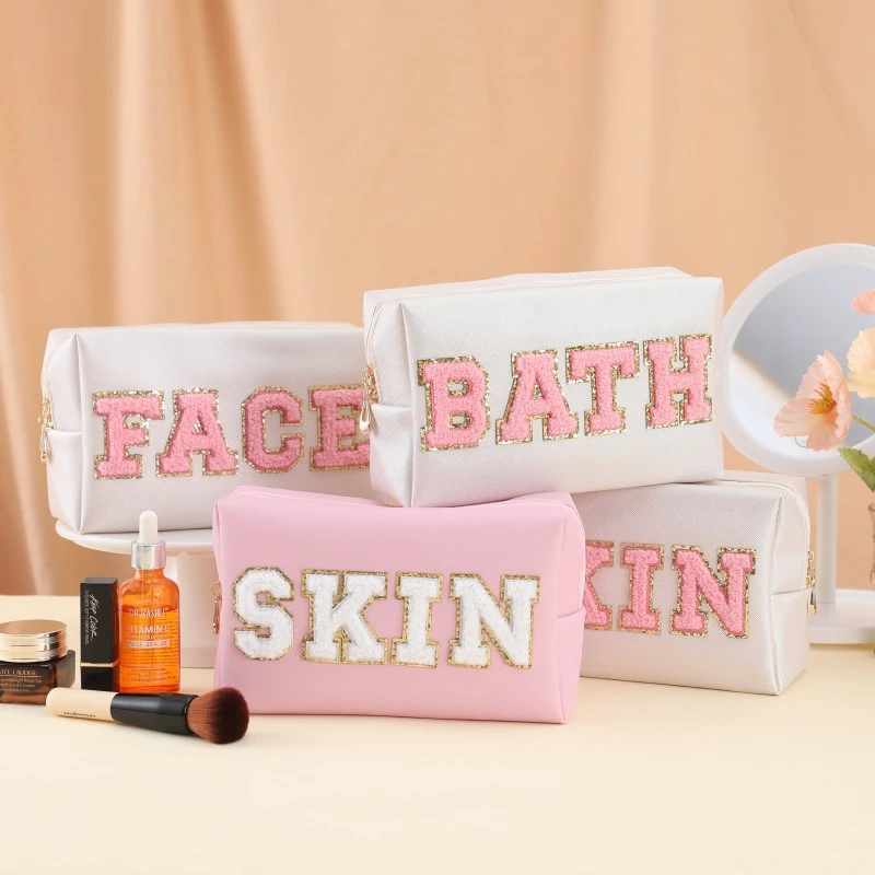 Towel Embroidery Letter Sticker Makeup Outdoor Travel Toiletry Bag