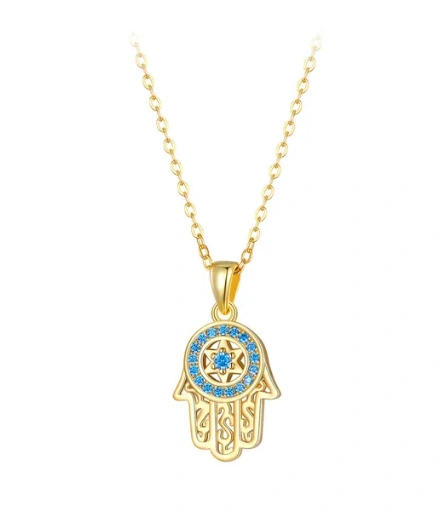 Sterling Silver Trendy Fatima's Guarding Hand Pendant Hamsa Lucky Necklaces For Women Fine Jewelry Gift