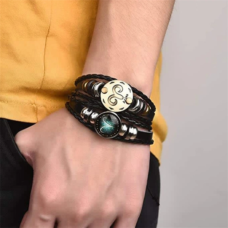 Men's Leather Personality Vintage Zodiac Bracelet