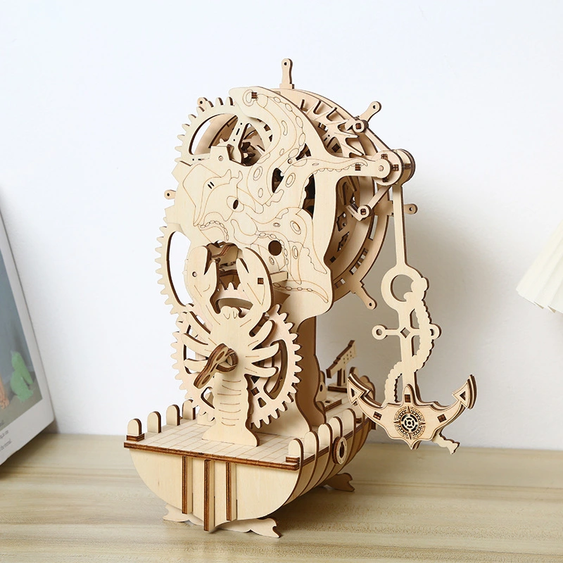 Pirate Ship Clock 3D 3D Puzzle Model Wooden Toy