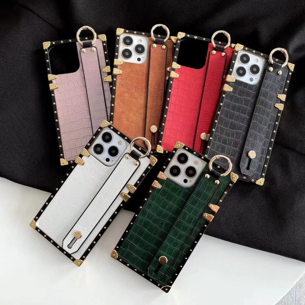 Square Electroplated Wrist Strap Protective Sleeve Creative Phone Case