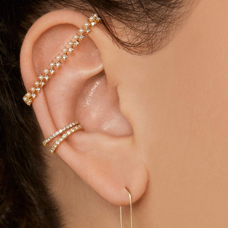 Pearl Rhinestone Contour Graceful And Fashionable Ear Studs