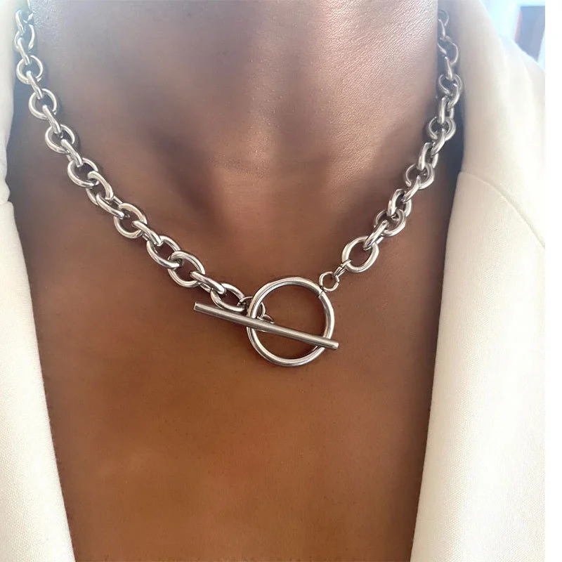 Personalized Thick Chain Necklace OT Buckle Stackable
