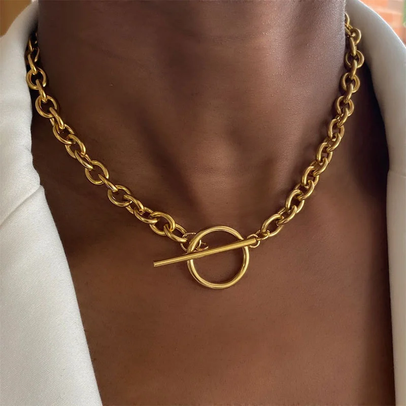 Personalized Thick Chain Necklace OT Buckle Stackable