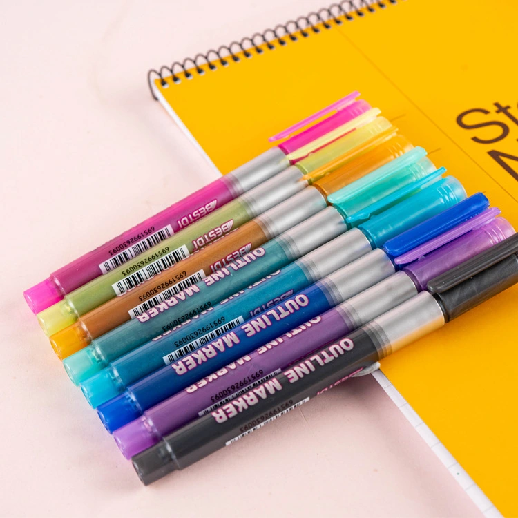 Double Line Outline Pen 8 Colors Suit