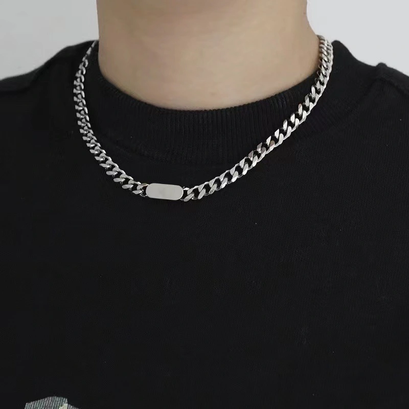 Trendy Unique Hip Hop Style Ornament Oval Can Carve Writing Men's Thick Crazy Wide Chain Necklace