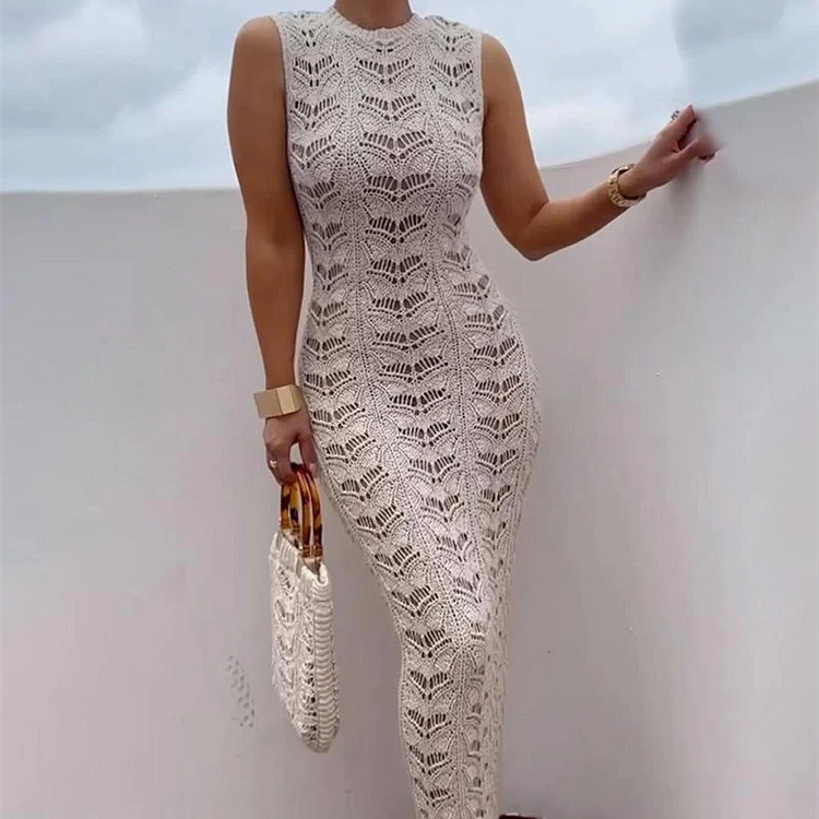 Sleeveless Knitted Tight Skirt European And American Split Sheath Dress